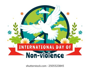 International Day of Non-Violence Vector Illustration on October 2nd, a culture of peace, tolerance, and understanding in a Flat Design Background