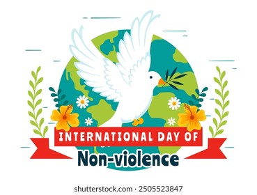 International Day of Non-Violence Vector Illustration on October 2nd, a culture of peace, tolerance, and understanding in a Flat Design Background