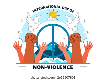 International Day of Non-Violence Vector Illustration on October 2nd, for a Culture of Peace, Tolerance, and Understanding in a Flat Design Background
