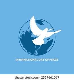 International Day of Non-Violence vector. International Day Of Peace. Dove of Peace vector. Planet Earth with a Dove icon. Silhouette of a dove on a blue background. Important day.