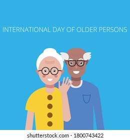 International day of the older person. Card template with cute grandma and grandpa. Couple of older people. Vector illustration for web, greeting card, invitation, banner, print, social media post.