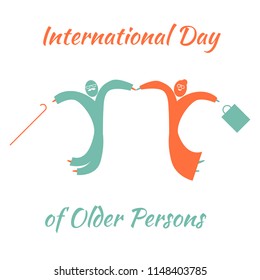 International Day Of Older Person. Concept Of A Social Holiday. Old Man And Woman Jumping For Joy