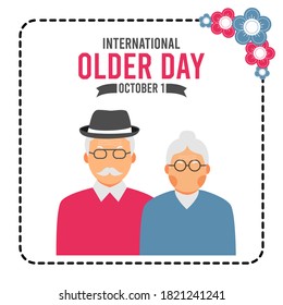 International day of older persons banner with glasses and hat. Good vector template for typography poster, logo design, postcard, flyer, sticker, brochure and sign.