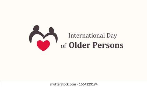 International Day Of Older Persons Emblem Template, Two Older Persons Silhouette With Red Heart, Senescence People Symbol, Raising Awareness About Issues Affecting Elderly Logo, Vector Icon