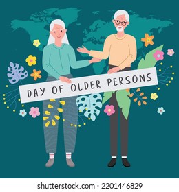 Día Internacional de las Personas de Edad. Abuela y abuelo juntos. Avatar pensionistas de moda. Feliz vejez. Abuelos. pareja de ancianos. Un hombre y una mujer de edad avanzada