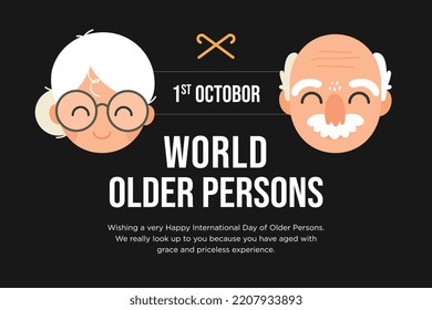 International Day for Older Persons, Happy Grandparents Day, old parents day, banner, poster, brochure, greeting card, Flat Design Illustration, vector design, editable, Cute cartoon grandparents