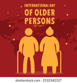 International Day of Older Persons. Holiday design with cute older couple for banner, poster, card. Elderly man and woman together each other. Vector flat illustration with bright background