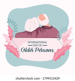 International Day of the Older Persons Illustration Concept Is Older Couple Embracing Each Other and Enjoying Those Moments .
