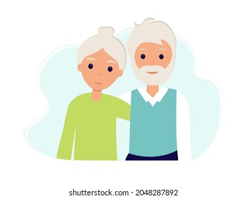 International Day of Older Persons. Old couple. Happy pensioners together. Vector Illustration in flat style