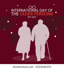 International Day of the Older Persons poster design, older persons couple walking together holding hands line vector, 1st October