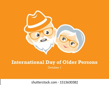 International Day of Older Persons vector. Face of a happy senior vector. Elderly couple in love vector. Elderly cartoon character. Loving couple of pensioners vector. Elderly couple icon