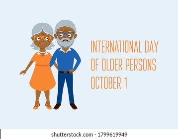 International Day of Older Persons vector. Happy and smiling african american elderly senior couple vector. Happy old man and woman vector. Senior couple cartoon character. Grandpa and Grandma icon