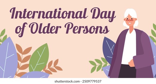 International day of the older persons vector banner. Illustration for posters, cards, web design. Abstract background in peach