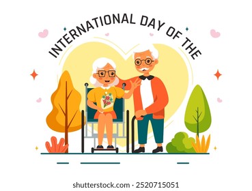 International Day of Older Persons Vector Illustration featuring an Elderly Man and Woman Celebrating in a Flat Style Cartoon Background