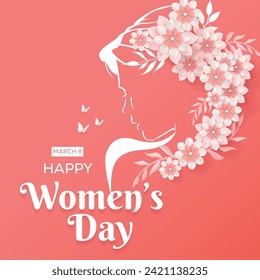 International Women’s Day, Paper Cut Style Women Decoration with Flowers and Butterflies 