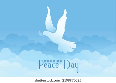 International day of peace background with blue sky, pigeon 