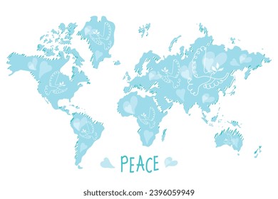 International Day of Peace. Bird, globe, flowers, heart continuous drawing. Concept of love, peace and kindness. Text. Vector web banner, illustration, poster, postcard for social media, networking.