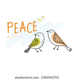 International Day of Peace. Bird. Vector web banner, illustration, poster, postcard for social media, networking. Text of the International Day of Peace. Concept of love, peace and kindness. Doodle.