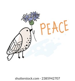 International Day of Peace. Bird. Vector web banner, illustration, poster, postcard for social media, networking. Text of the International Day of Peace. Concept of love, peace and kindness. Doodle.