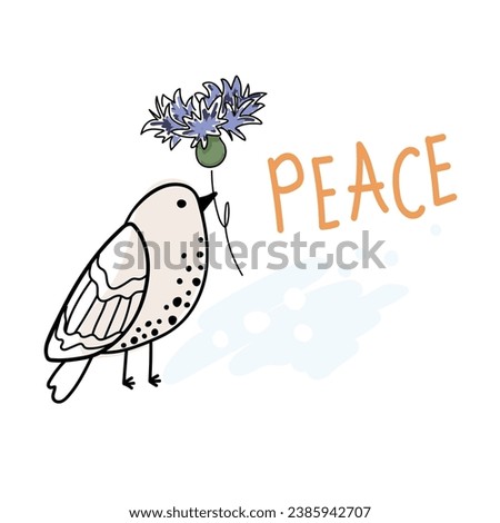 International Day of Peace. Bird. Vector web banner, illustration, poster, postcard for social media, networking. Text of the International Day of Peace. Concept of love, peace and kindness. Doodle.