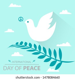 International day of peace celebration web banner template, faith symbol. White bird flying.