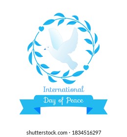 International day of peace with dove of peace and badge sign message on white background, peace symbols, vector illustration eps file