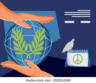 international day peace dove with calendar