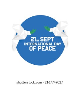 International Day of Peace, with dove and symbol of peace on blue background
