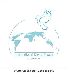 Día Internacional de la Paz. Mapa mundial de aves voladoras. Vector, ilustración.