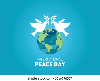 International Day of Peace. Illustration concept present peace world. International Peace Day illustration. Dove bird shape silhouette cutout with Earth. Peace day concept illustration.