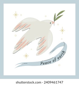 The International Day of Peace. The illustration of the concept represents world peace. Vector illustration.Dove of peace. World peace concept hand drawn. AD, viewing, hiding, stick.