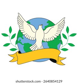 International day of peace illustration. White dove, globe, peace day vector isolated.	