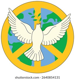 International day of peace illustration. White dove, globe, peace day vector isolated.	