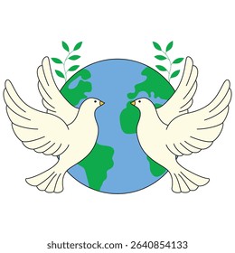 International day of peace illustration. White dove, globe, peace day vector isolated.	