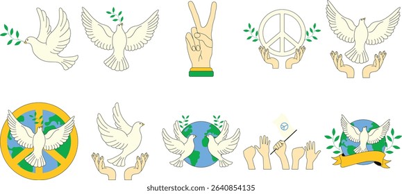 International day of peace illustration. White dove, globe, peace day vector isolated.	