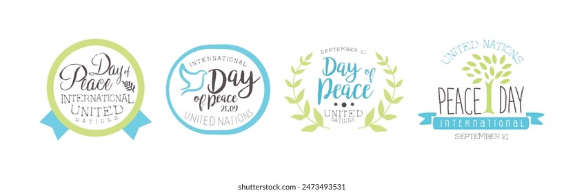 International Day of Peace Label with Phrase Vector Set
