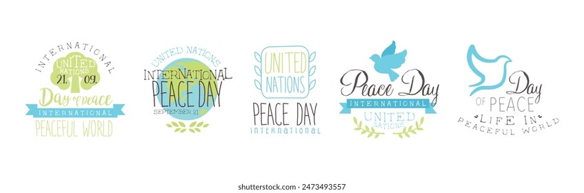 International Day of Peace Label with Phrase Vector Set