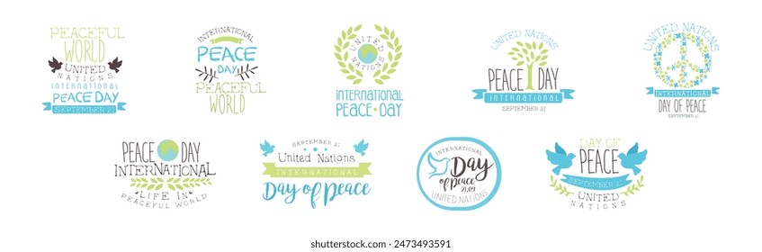 International Day of Peace Label with Phrase Vector Set