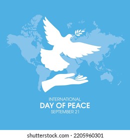International Day of Peace on 21 September vector. Human hand with dove of peace white silhouette icon vector. September 21 each year. Important day