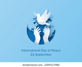  International Day of Peace on September 21st, symbolized by the dove of peace soaring over a united world, inspiring hope, harmony, and global unity.content was created using vector drawing tools