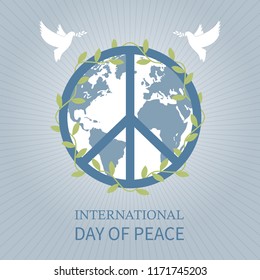 International Day of Peace. Pigeon, symbol, planet earth. Vector illustration.
