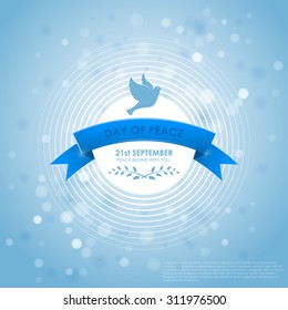 International Day of Peace with pigeons, olive and ribbon Branches. Vector illustration 10eps.