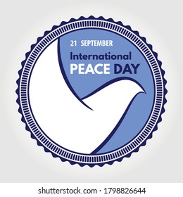 International day of peace poster, badge or banner with white dove. Vector illustration.