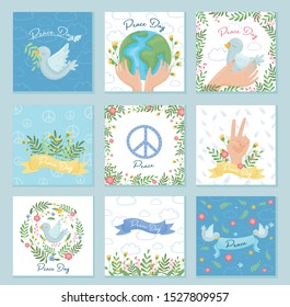 International Day Of Peace Poster Templates With White Dove And Olive Branch