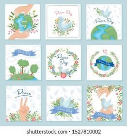 International Day Of Peace Poster Templates With White Dove And Olive Branch