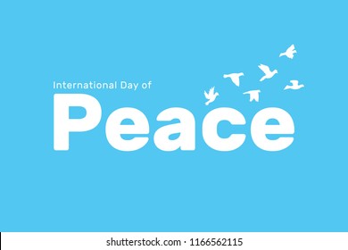 International Day of Peace poster, vector illustration, a flock of pigeons flies, a flat bird silhouette