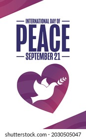 International Day of Peace. September 21. Holiday concept. Template for background, banner, card, poster with text inscription. Vector EPS10 illustration