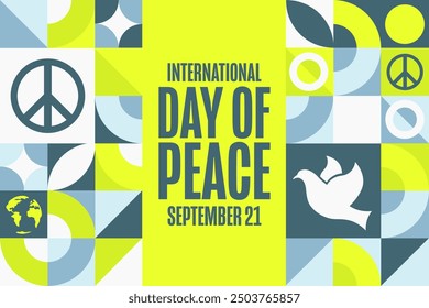 International Day of Peace. September 21. Holiday concept. Template for background, banner, card, poster with text inscription. Vector EPS10 illustration
