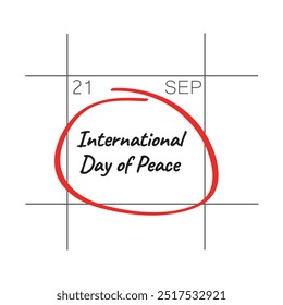 Día Internacional de la Paz, 21 de septiembre - fecha del calendario.