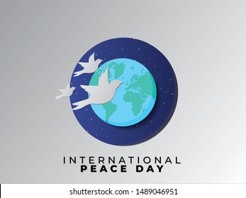 International day of peace. Vector illustration of white paper cutout dove. Realistic notch. Creative idea. 3d white bird. Template for wedding, banner, poster, advertisement.Symbol of tolerance,trust